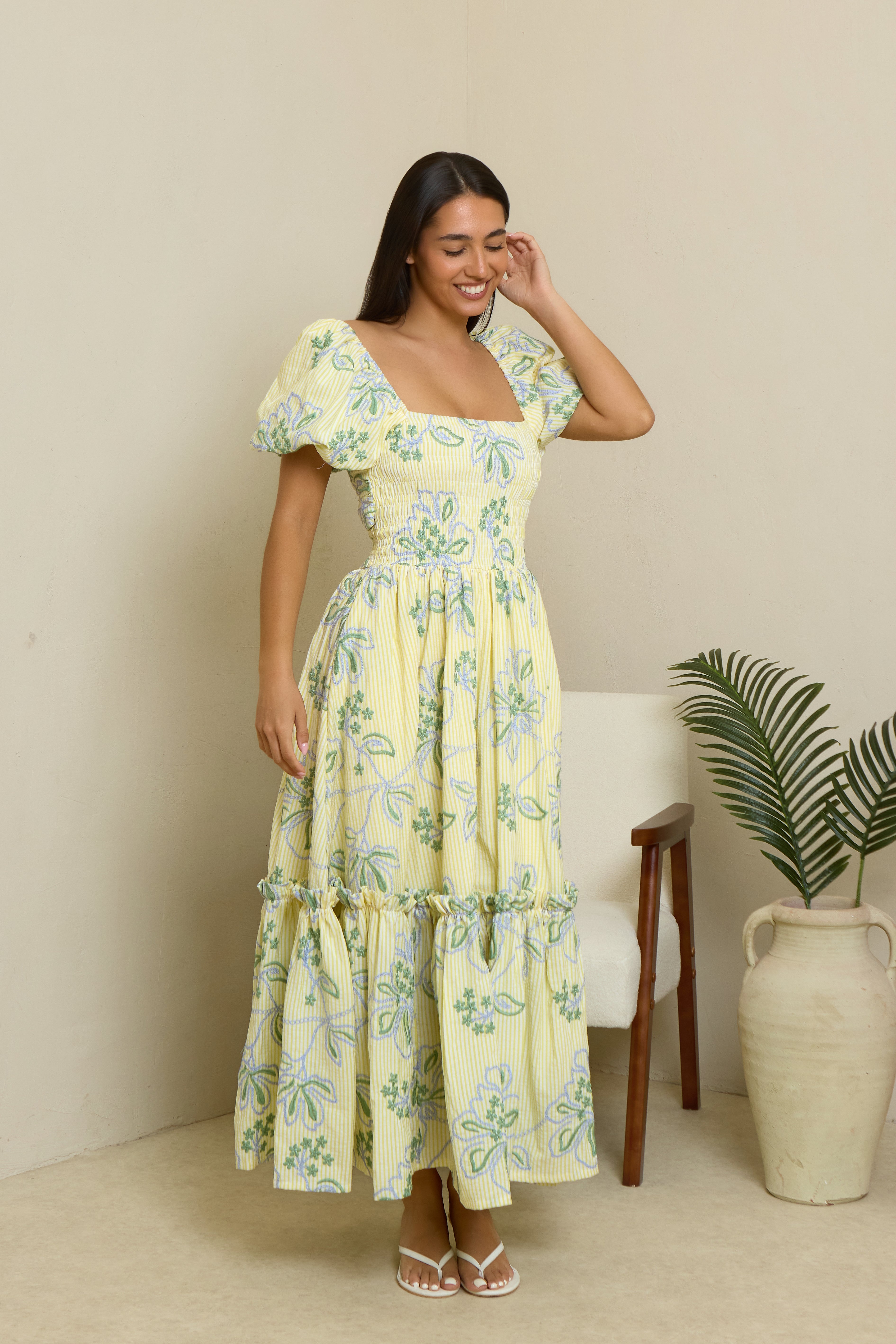 embroidered fabric dress Zara - Zw Collection Embroidered Midi Dress - Oyster-White - L